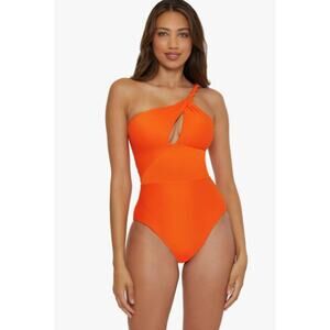 BECCA Women's Catalonia One Piece Swimsuit Small Carrot Orange Asymmetrical NWT